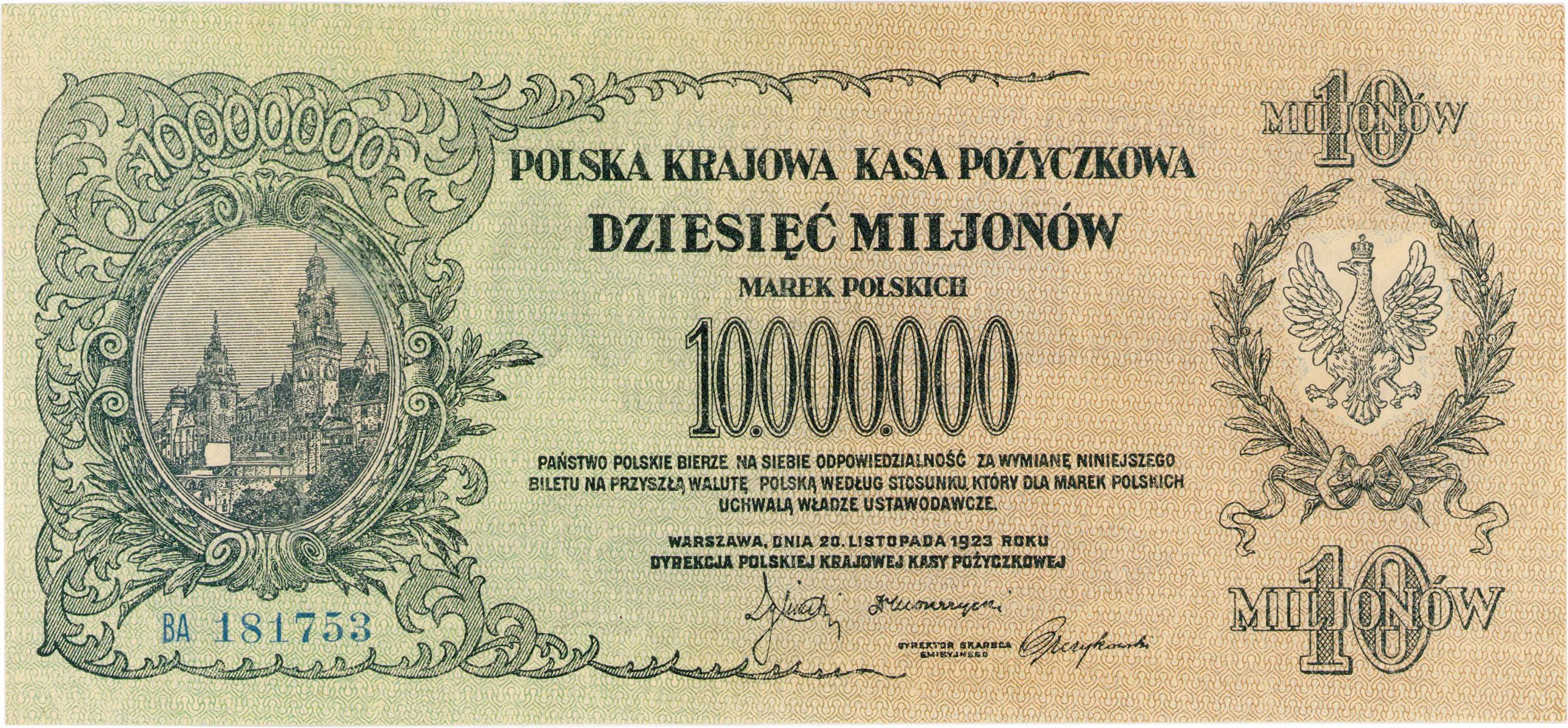 10.000.000 marek polskich 1923 seria BA - RZADKOŚĆ R5